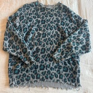 R13 Blue Leopard Distressed Sweater